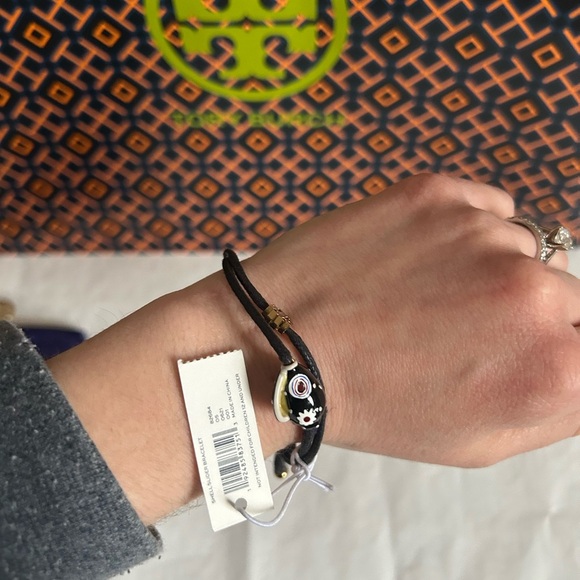 Tory Burch Shell Slider Bracelet In Tory Gold Black Multi - Picture 4 of 6